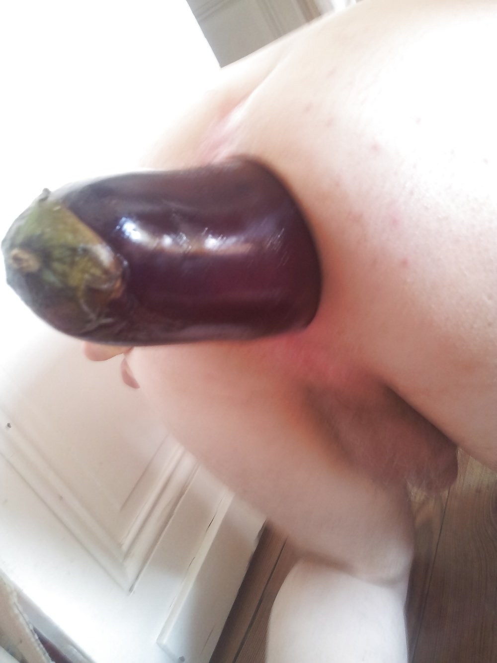 Huge eggplant inside pierced pussy