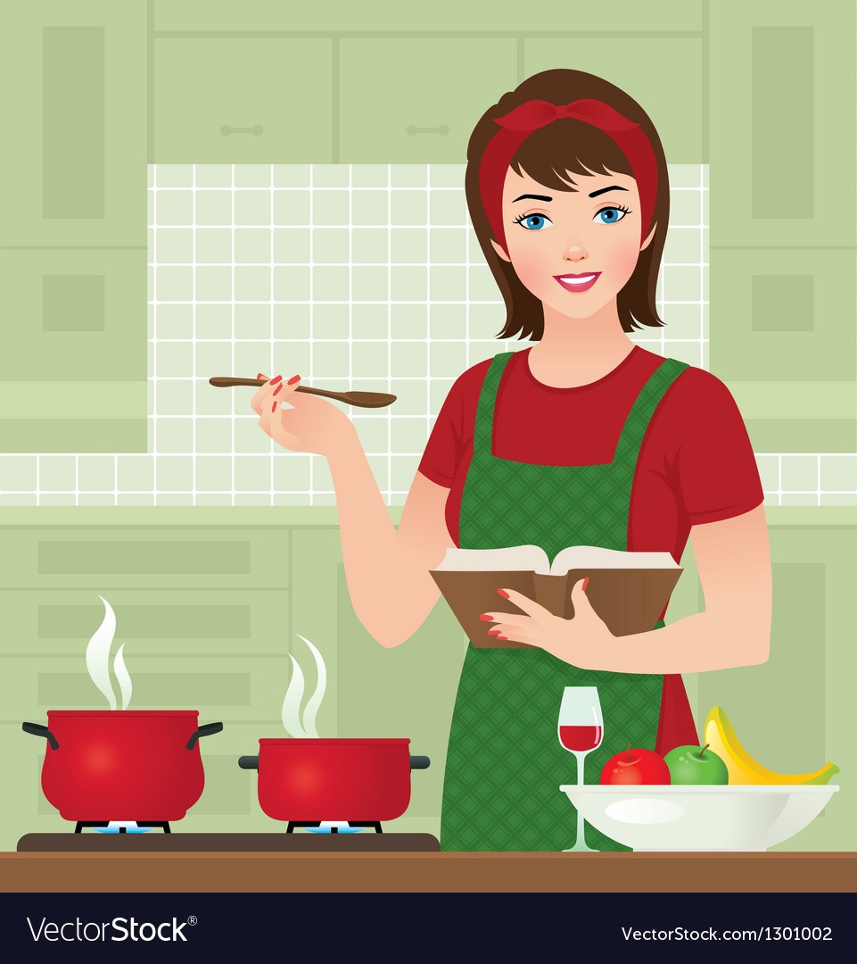 Mom prepares dinner