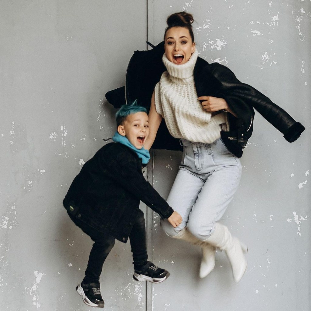 Ksenia Mishina with her son