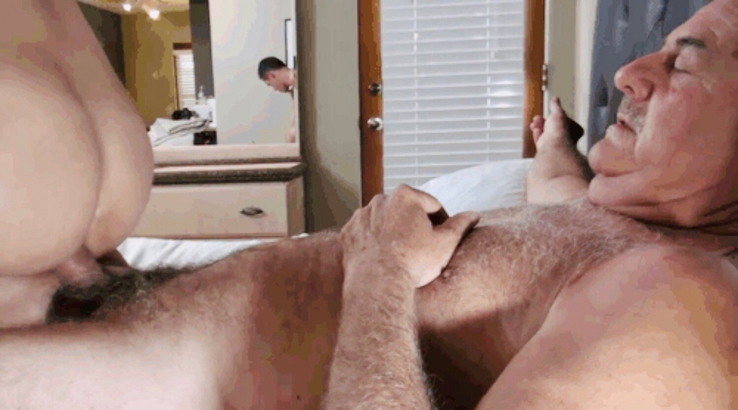 Naked fat grandfather with a little member