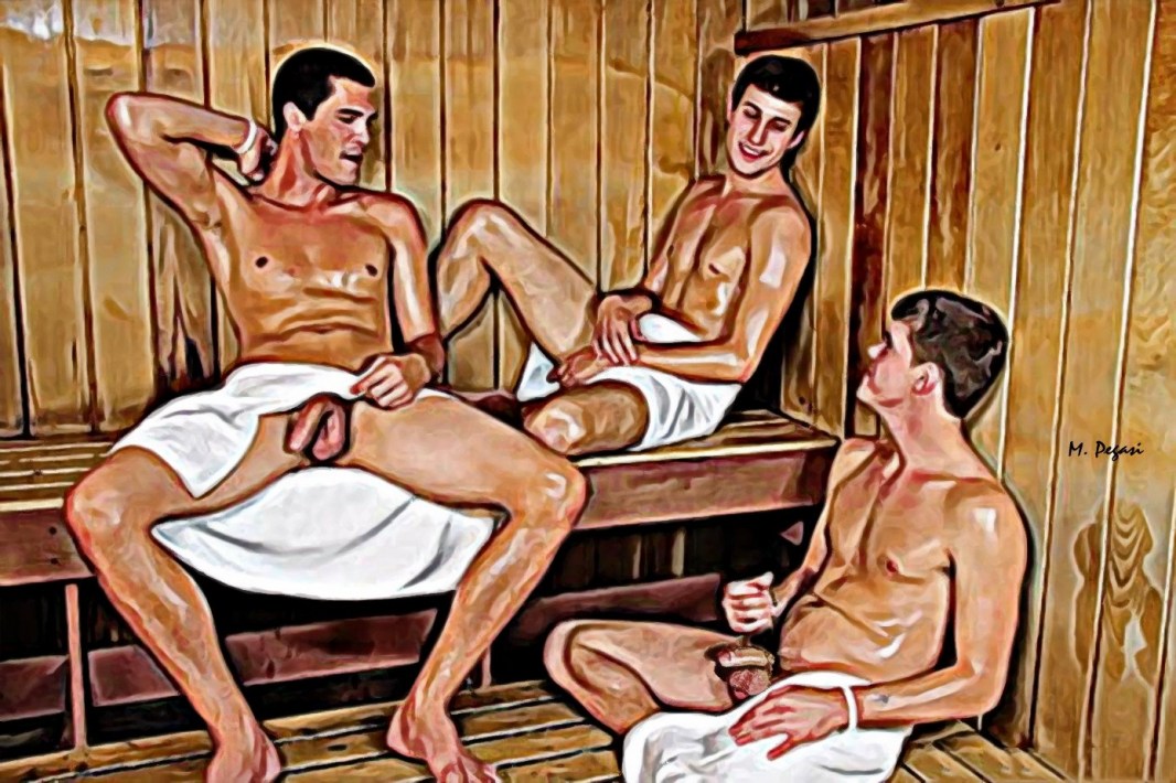 Naked guys in the sauna paradise