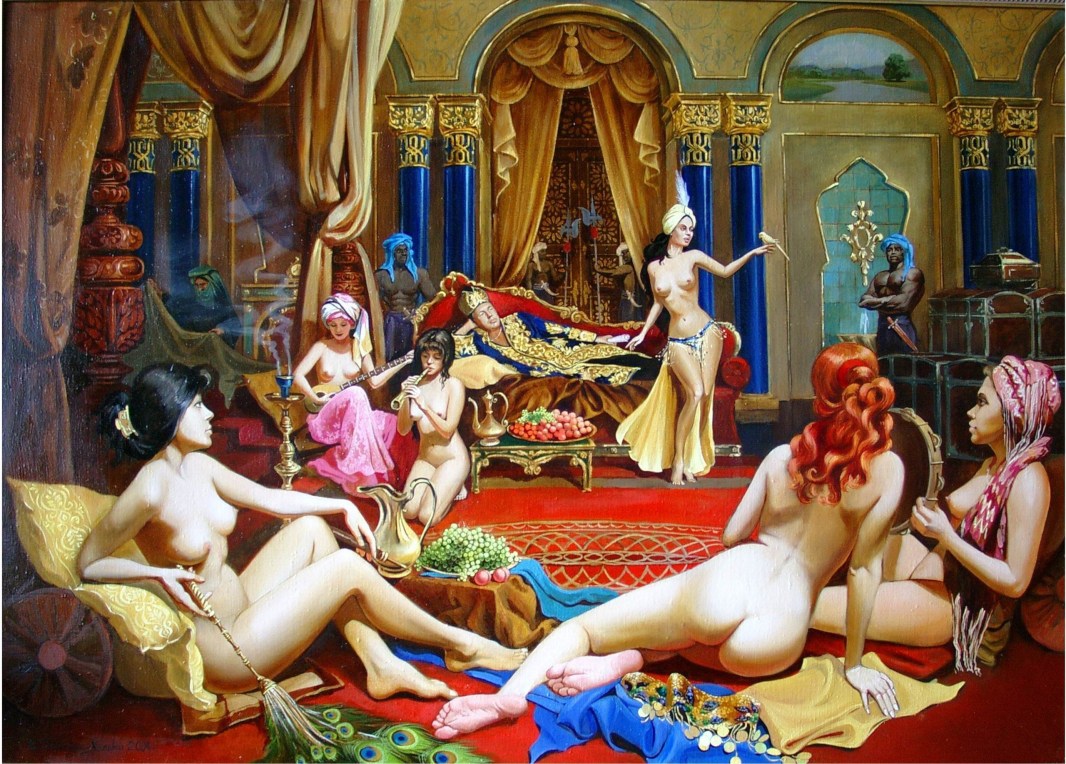 Girls undress in a harem