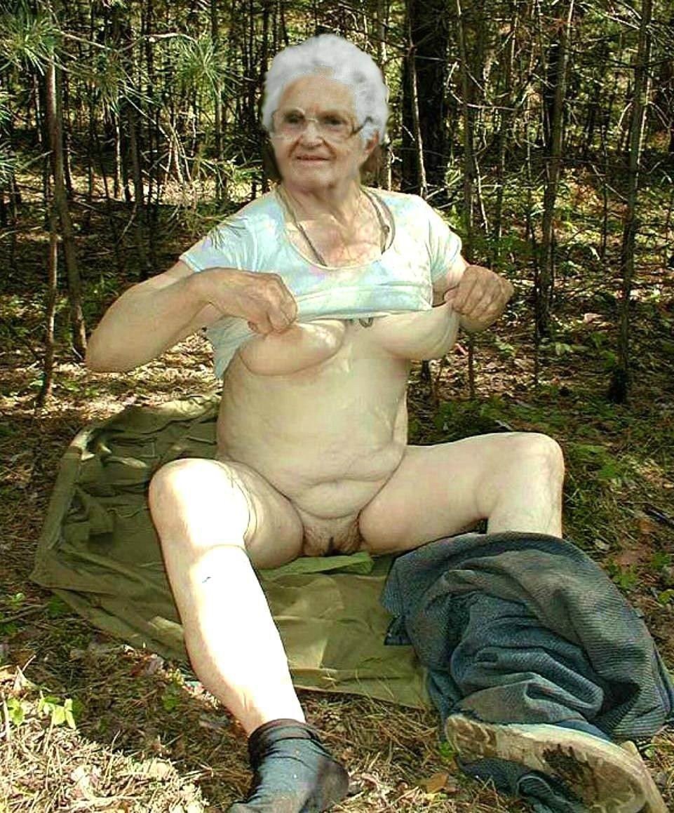 Naked old women in nature