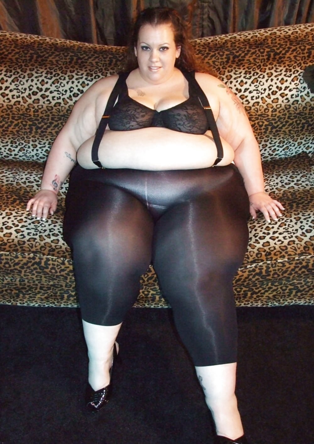 Large ladies in short skirts